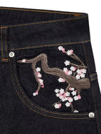 American Vintage Plum Flower Embroidery Boyfriend Jeans