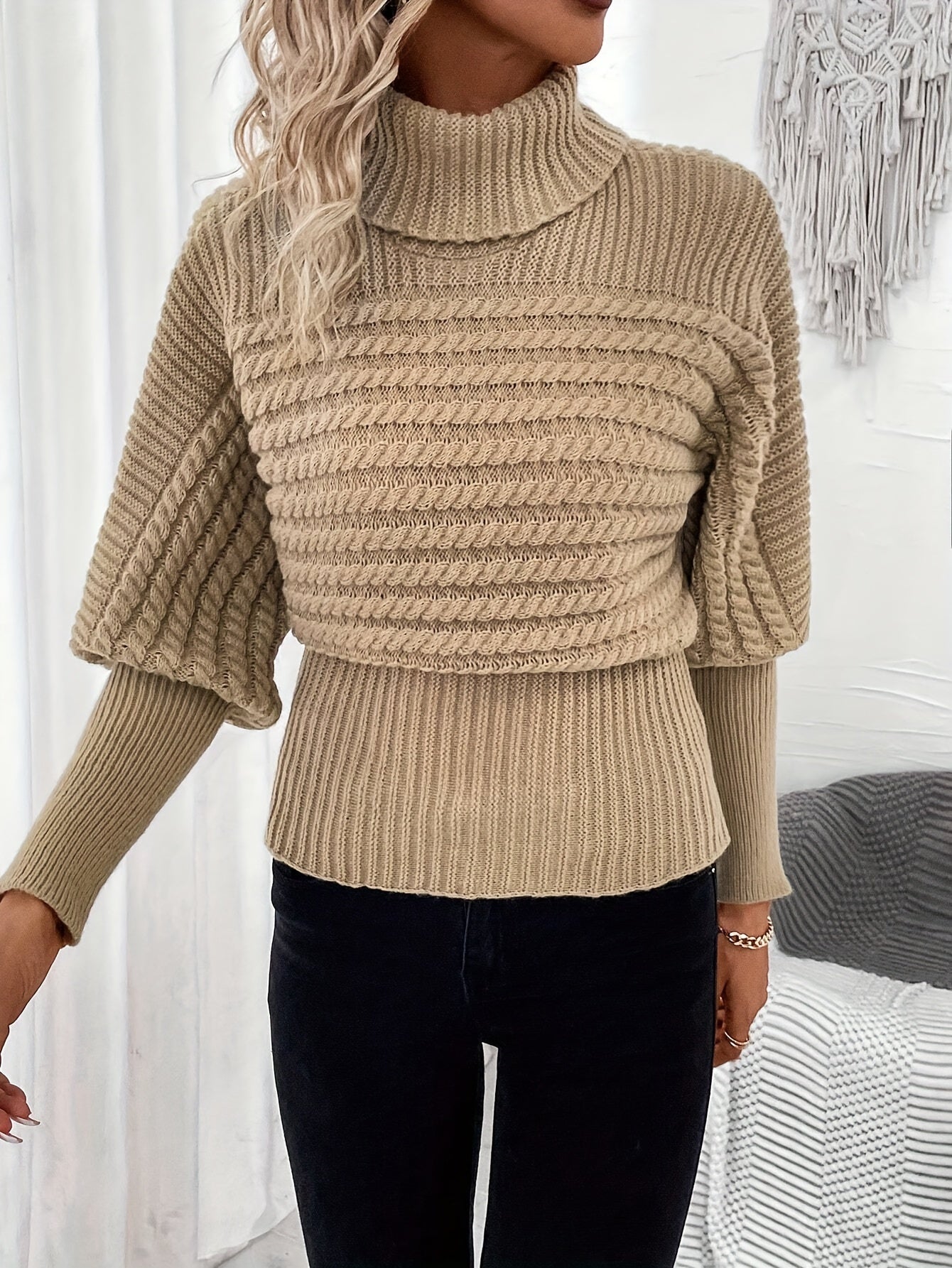 | Plain Knit Turtleneck Sweater