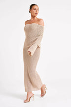 Off Shoulder One Shoulder Knit Sweater Dress