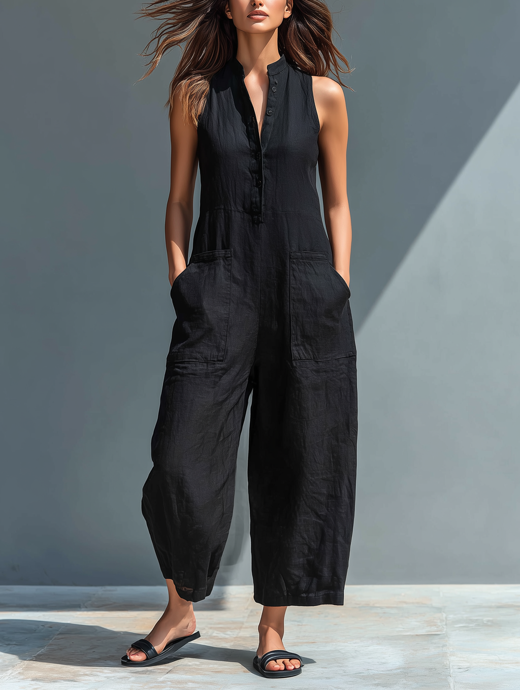 | Minimalist Linen Loose Jumpsuit