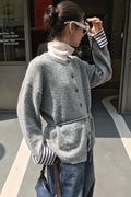 Color-Block Belted Lazy-Style Knit Cardigan