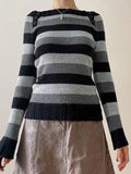 Stripe Button Decor Knit Sweater