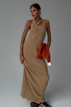 Distressed Knit Scoop Neck Tank Sleeveless Bodycon Maxi Sweater Dress