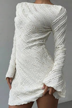 White Boat Neck Backless A-Line Sweater Dress