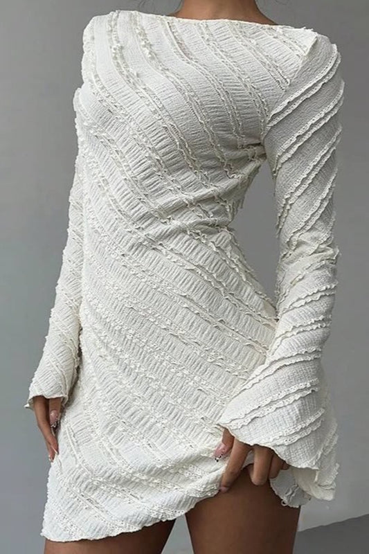 White Boat Neck Backless A-Line Sweater Dress