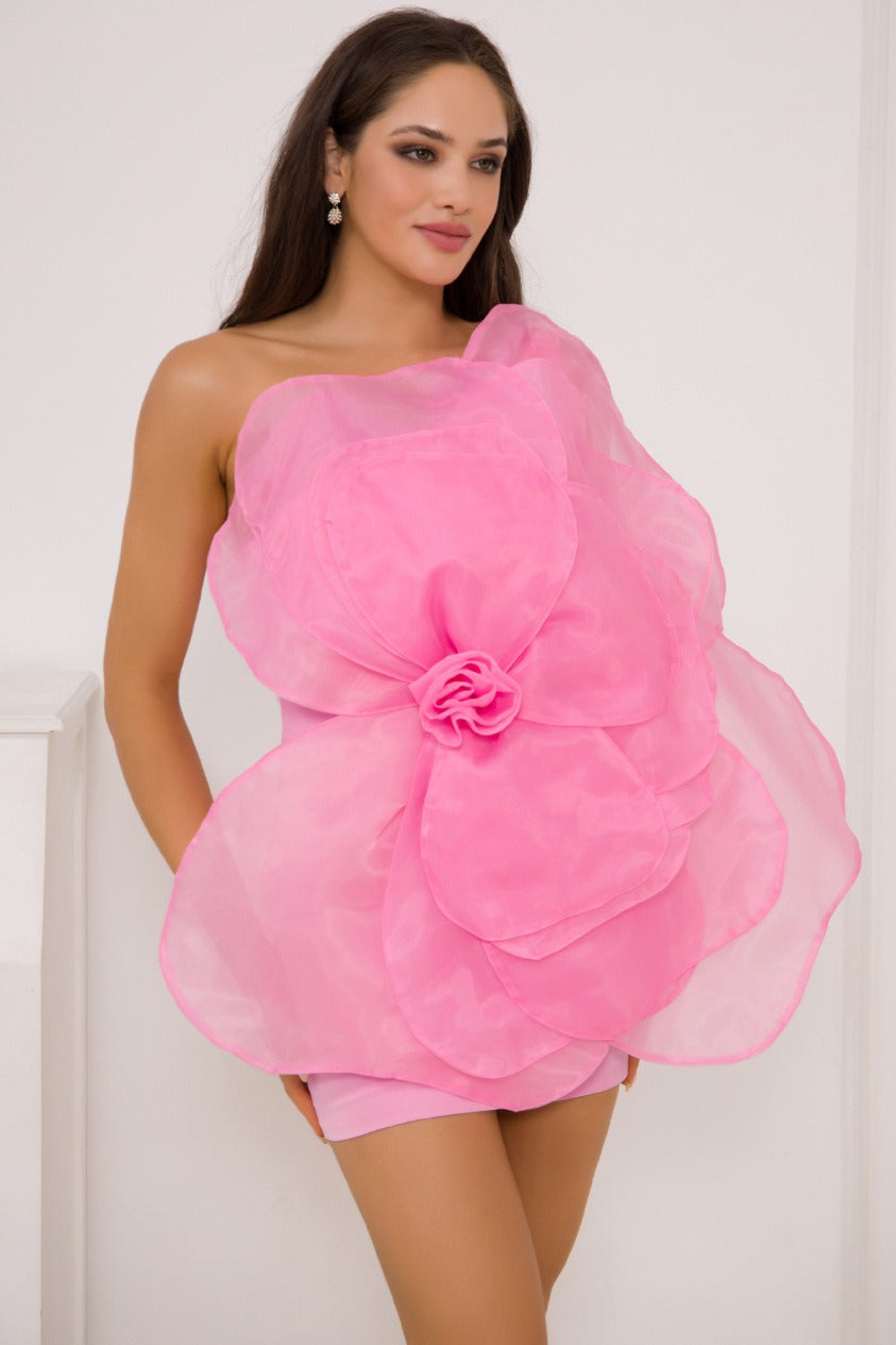 One Shoulder 3D Floral Bodycon Floral Dress