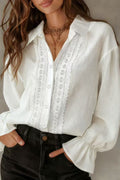 Solid Color Patchwork Lace Lapel Long-sleeved Button Casual Shirt