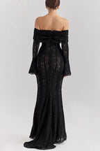 Leila Elevated Off Shoulder Floral Lace Flared Sleeve Fishtail Maxi Dress White Occasion Wear