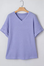 V Neck Short Sleeve Plus Size Waffle Knit Top