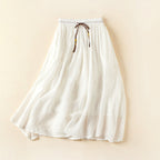 Mid Length Double Layer Skirt Elastic Waist Tie Pleated Skirt