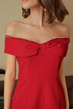 Red Off Shoulder Butterfly Embellished Bodycon Dress