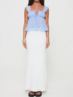 Simple Lace Up Square Neck Blue Tank Top