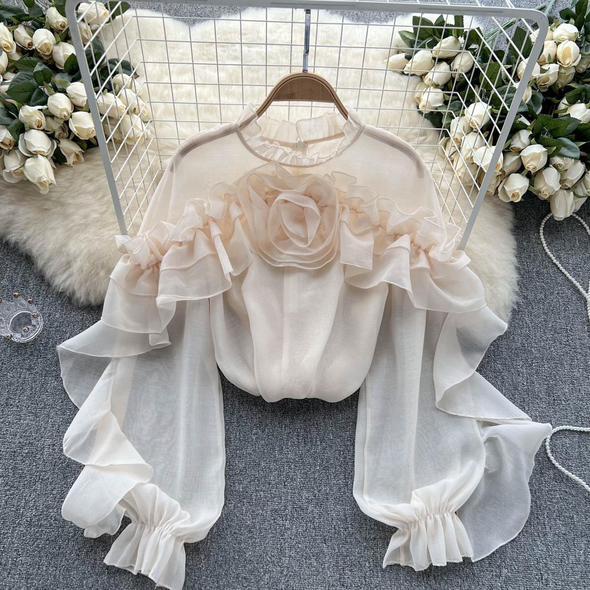 | Irregular Gathered Mesh Blouse