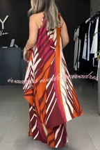 Edina Unique Print High Low Halter Loose Top and Elastic Waist Pocketed Wide Leg Pants Set