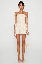 Elegant Floral Ruched Waist Mini Dress