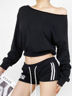 Off-The-Shoulder Long Sleeves With Bateau Neckline Sweatshirts