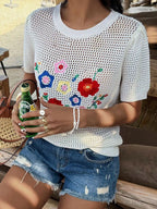 Floral Embroidered Crochet Knit Top