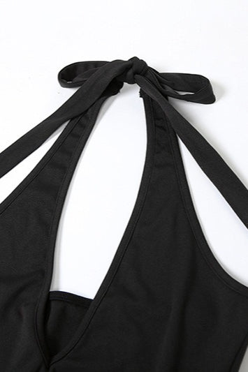 Black Halter Backless Tie Dress