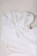 Deep V Neck Ruffle Sleeve Drawstring Waist Button Front Pocket Maxi Dress
