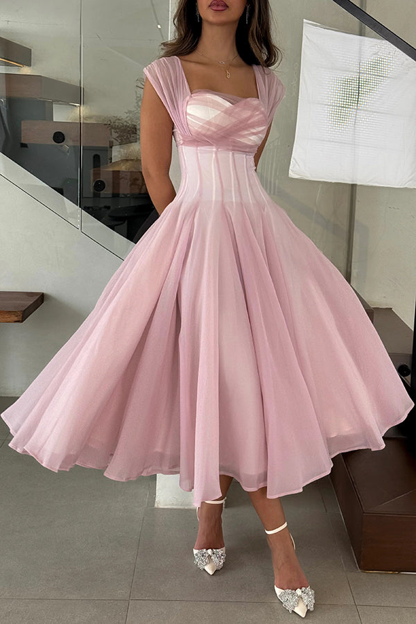 Elegant Sleeveless Waist-cinching Mesh Full-hem Maxi Dress