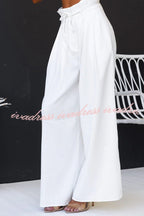 Gette Linen Blend Slit Front Top and High Rise Knoted Pocket Wide Leg Pants Set