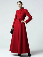 Maxi Wool Blend A-Line Coat with Stand Collar For Women 2026