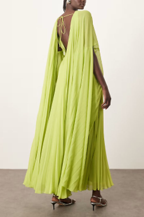 Spring Whispers Chiffon Pleated Wide Sleeve Volume Maxi Dress