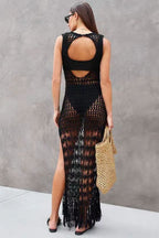 Sexy Cut Out Knit Fringe Beach Boho Dress