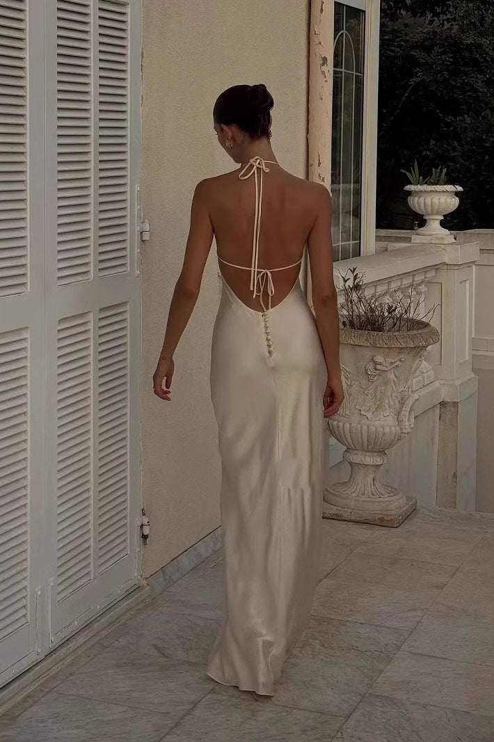 Satin Halter Neck Column Slip Maxi Gown