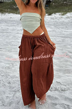 Diani Linen Blend Drawstring Waist Pocketed Loose Pants