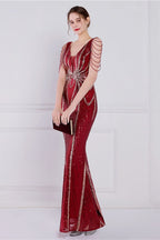 Beaded Floral Sequin Mermaid Party Dress