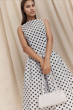 Polka Dot Bateau Neck Sleeveless Fit and Flare A-Line Midi Dress