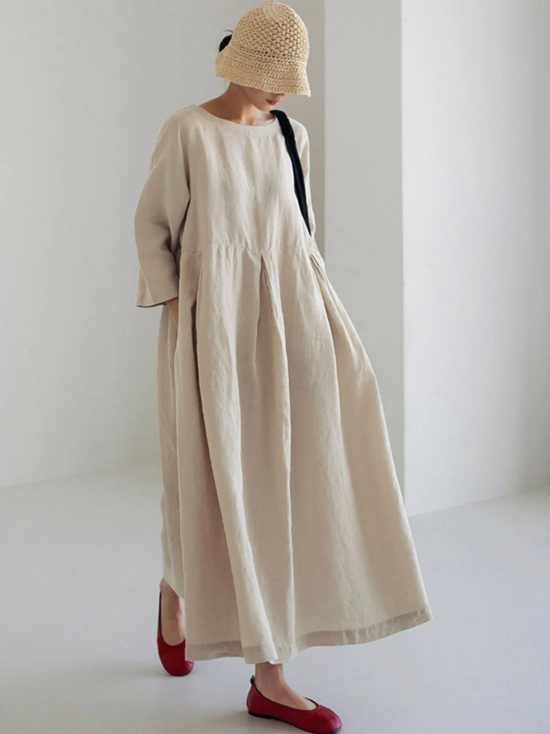 Isabel Timeless Loose Linen Dresses with Side Pockets Designer Dress Edit