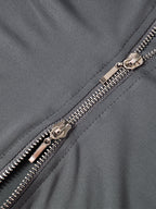 Solid Hooded Zip Up Short Long Sleeve Tee