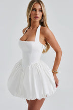 Halter Tie Bow Puffy Tulle Hem Mini Dress