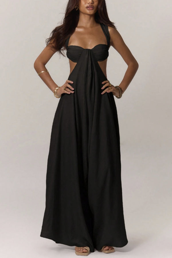 Solid Color Casual Camisole Loose Stretch Wide-leg Jumpsuit