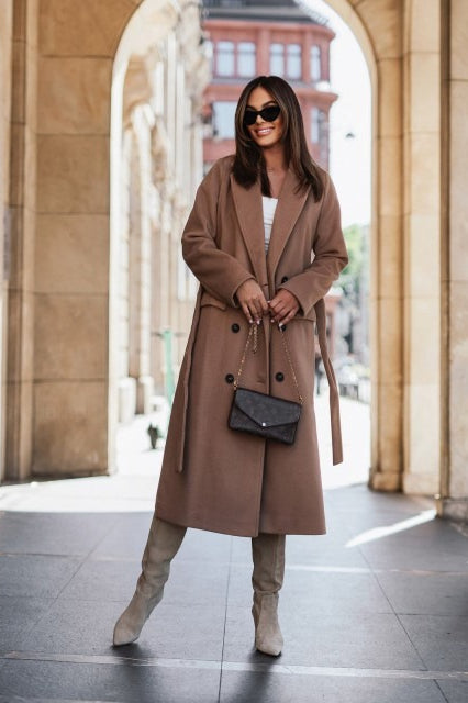 Blazer Lapel Belted Wool Sleeve Overcoat