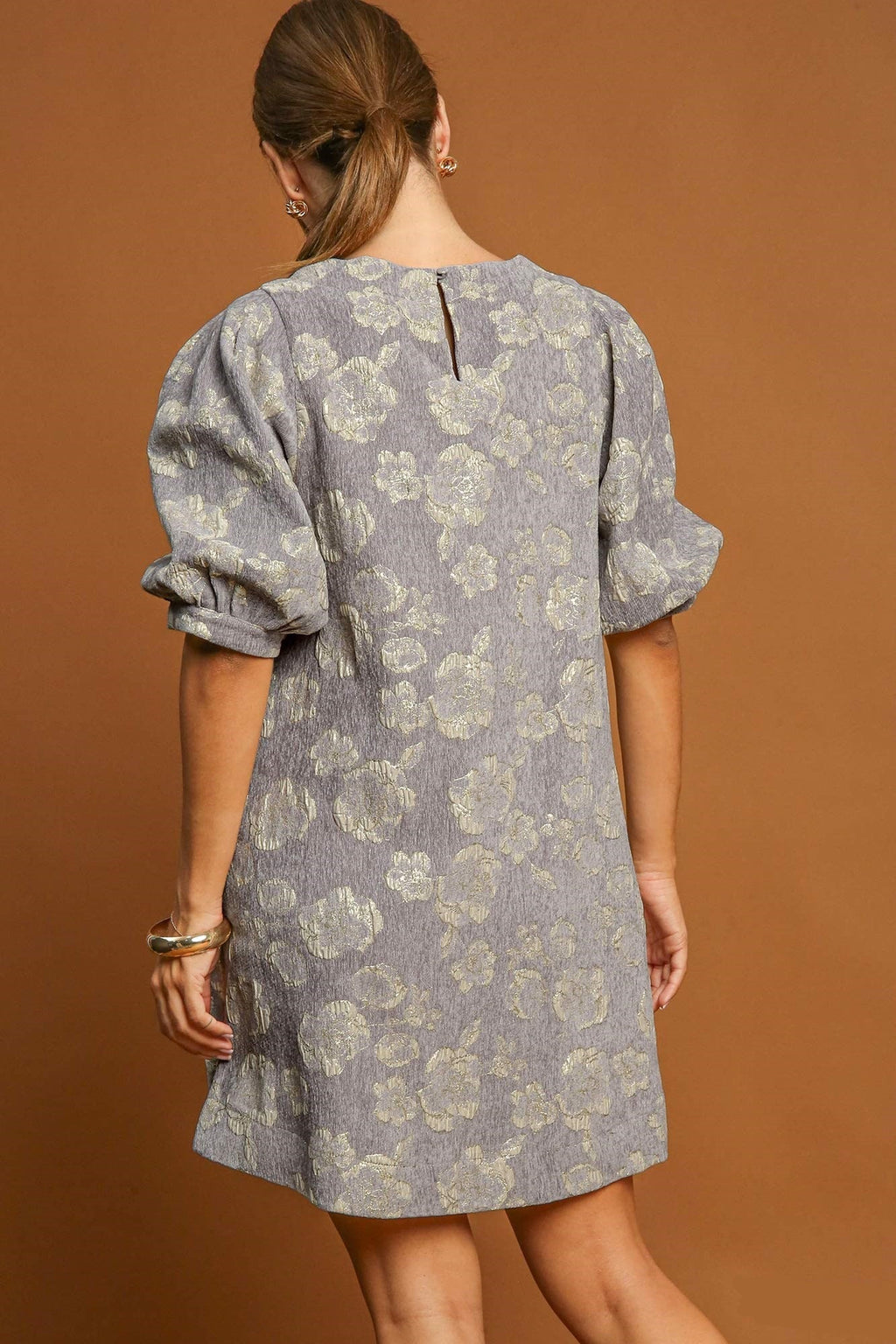 Esme Exclusive Floral Jacquard Mini Dress with Puff Sleeves Boutique Collection
