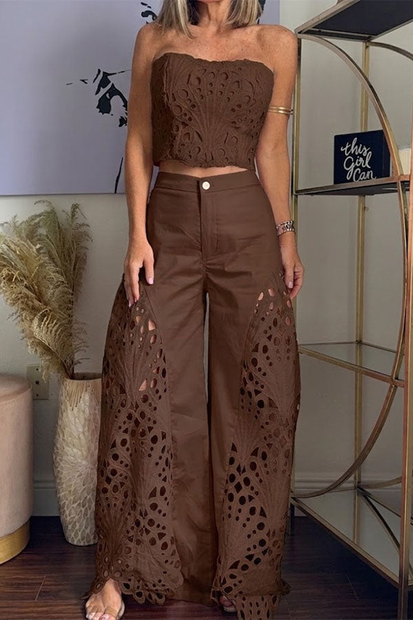 Sienna Embroidered Cut-Out Palazzo Pants Two-Piece Set
