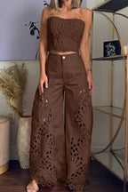 Sienna Embroidered Cut-Out Palazzo Pants Two-Piece Set