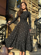 Triangle Printed Dress Round Neck Long Sleeves Casual Maxi Dresses