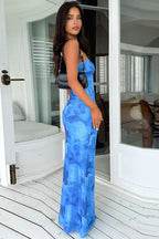 Strapless Abstract Floral Print Bodycon Maxi Dress