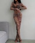 Print Mock Neck Long Sleeve Bodycon Maxi Dress