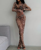 Print Mock Neck Long Sleeve Bodycon Maxi Dress