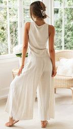 Stylish Front Drawstring & Wide Legs Pants Two-Pieces Suits