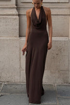 Brown Halter Backless Maxi Dress