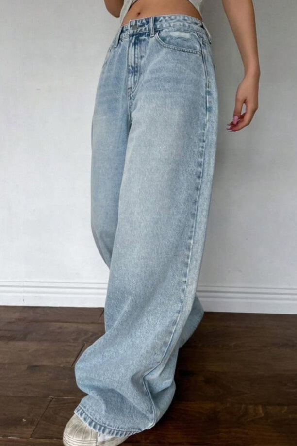 Washed Vintage Relaxed Wide Leg Jeans
