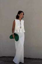 Tie Strap Sleeveless Top High Waist Skirt Set