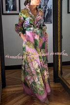 Seeds of Happiness Tulle Floral Print Balloon Sleeve Belt Blouse