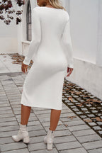 Slim V-Neck Split Knit Sweater Dress